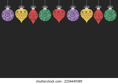 Christmas background. Hanging hand drawn ornaments. Vector illustration
