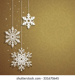 Christmas background with hanging snowflakes. Vector card