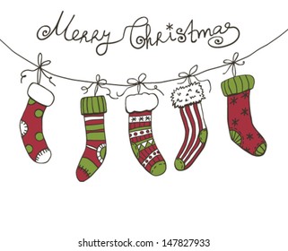 Christmas background with hanging Christmas socks