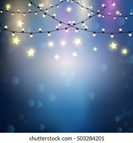 Christmas background with hanging string lights