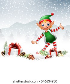 Christmas background with happy elf
