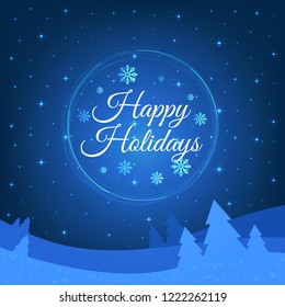 Christmas background, Happy Holidays greeting, glowing snowflakes, vector illustration. 