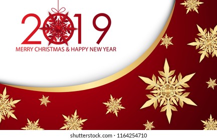 Christmas background and happy new year 2019 Gold paper craft design