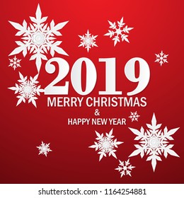 Christmas background and happy new year 2019 White paper craft design