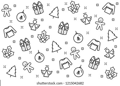 christmas background and happy new year 2019, christmas icons set