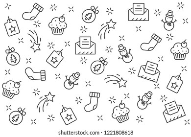 christmas background and happy new year 2019, christmas icons set