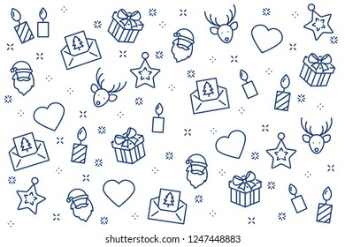 christmas background and happy new year 2019, christmas icons set