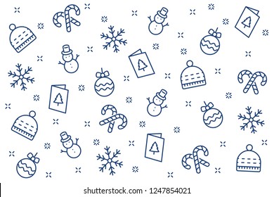 christmas background and happy new year 2019, christmas icons set