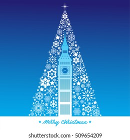 Christmas Background, Happy New Year greeting card, New Year Background,england landmark with Christmas tree