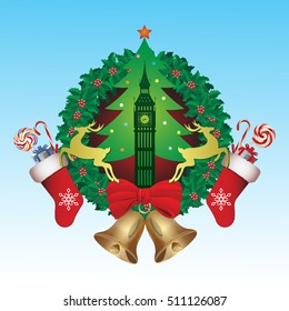 Christmas Background, Happy New Year greeting card, New Year Background,England landmark with Christmas background