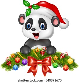 Christmas Background With Happy Panda Bear