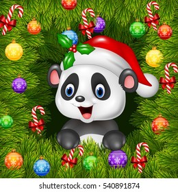 Christmas background with happy panda bear
