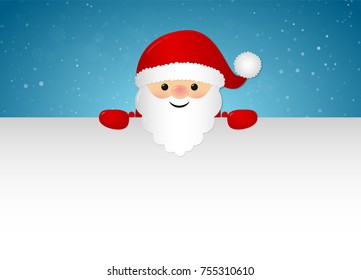 Christmas background with happy Santa Claus and copyspace. Vector.