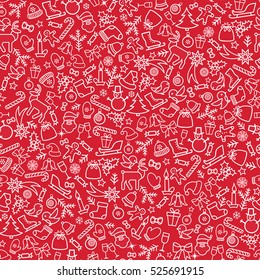 Christmas background, Happy Winter Holiday seamless tiling for wrapping paper pattern. Doodle design elements