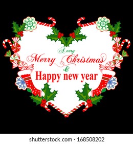 Christmas background  with Christmas heart , Vector illustration. 