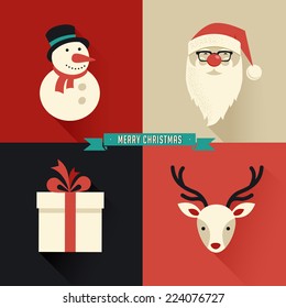 Christmas background with Hipster Santa and speech bubble