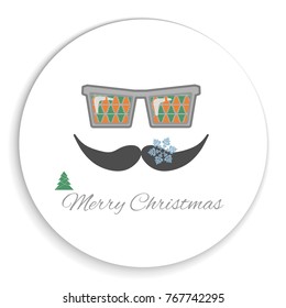 Christmas background with hipster silhouette over white background, vector illustration. Holiday background with text . Party invitation, greeting card, sticker