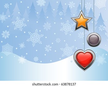 Christmas background with a holiday baubles. Vector illustration.
