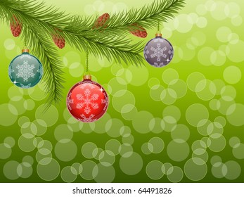 Christmas background with a holiday baubles. Vector illustration.