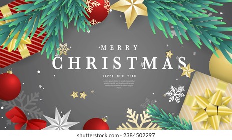 Antecedentes navideños en vacaciones de Navidad en fondo gris , Diseño plano moderno , ilustración Vector EPS 10