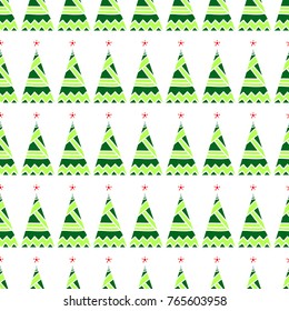 Christmas background. Holiday seamless pattern with tribal firs. Geometric design. Vector illustration.