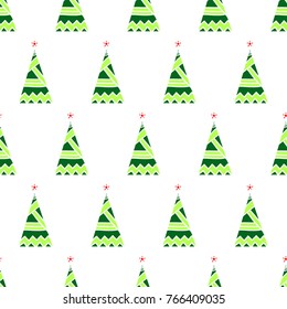 Christmas background. Holiday seamless pattern with tribal firs. Geometric design. Vector illustration.