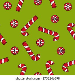 Christmas background with holly and candy cane