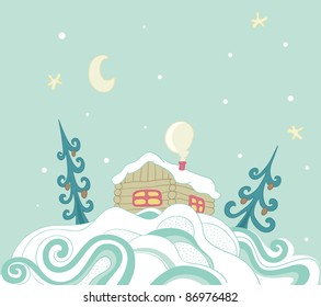 Christmas background with house in the snow
