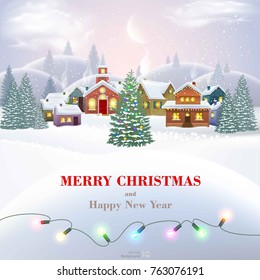 Christmas background with houses. Happy new year. Vector  EPS 10.