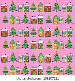 Christmas background in houses.Vector illustration. 