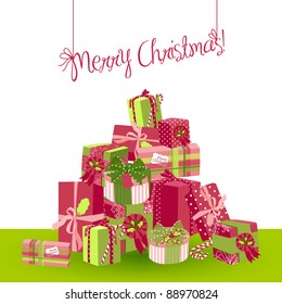 Christmas Background. A huge pile of Christmas gifts.