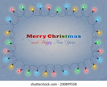 Christmas background, illuminated with strings of coloured lights. Abstract Vector Illustration. Adobe Illustrator 8.
