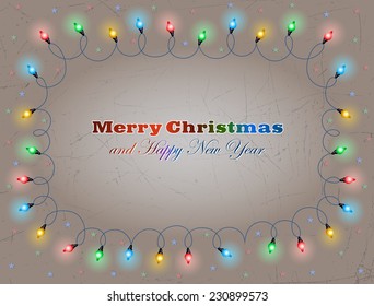Christmas background, illuminated with strings of coloured lights. Abstract Vector Illustration. Adobe Illustrator 8.