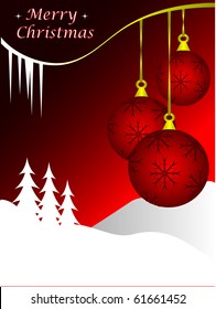 Christmas background illustration with baubles on a red backdrop