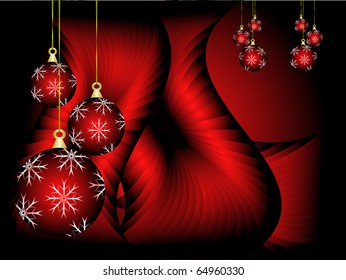 Christmas background illustration with baubles on a red backdrop