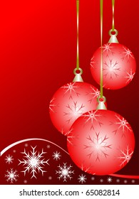 Christmas background illustration with baubles on a red backdrop