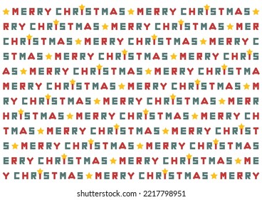 Christmas background illustration. Merry Christmas capital letter with star design. Red and green seamless pattern. Vector illustration.