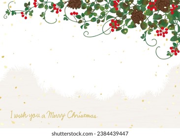 Christmas background illustration red nut plants and fur