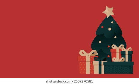 Christmas background illustration. There is a Christmas tree and gifts.
