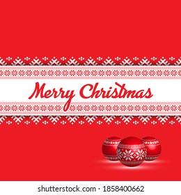Christmas background illustration vector with christmas ball icon and ethnic tecture in red and white color