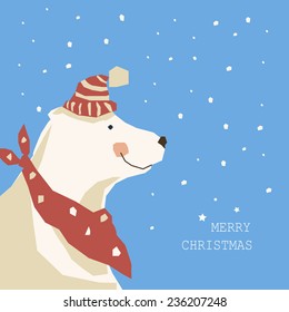 Christmas background with the image of a polar bear 