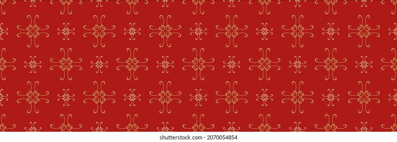 Christmas background image with simple decorative ornament on red background for your design. Seamless background for wallpaper, textures. Vector illustration.