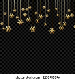 Christmas background or invitation with hanging snowflakes. Merry Christmas and Happy New Year design. .Symbol of celebration, holiday. Vector illustration.Snowfall effect. Celebration and party.