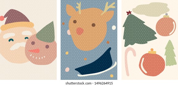 Christmas background with Japanese pattern vector. Santa clause, Reindeer and Christmas decoration elements.  