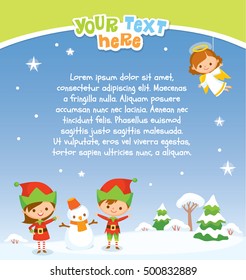 Christmas background for kids with Elves and angel