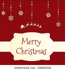 Christmas Background. Knit textile with Merry Christmas Sign. Vector Illustration