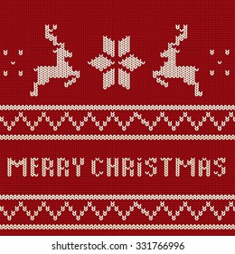 Christmas Background. Knit textile with reindeers. Vector Illustration