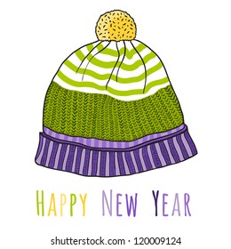 Christmas background with knitted winter hat