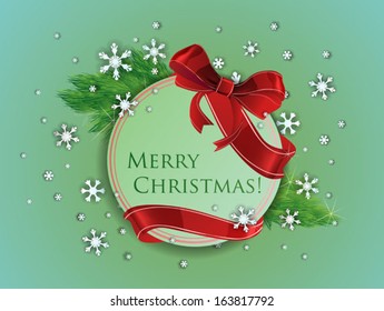 christmas background with label and bow. Place for your text