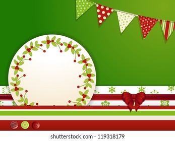 Christmas background with label, buttons and bunting